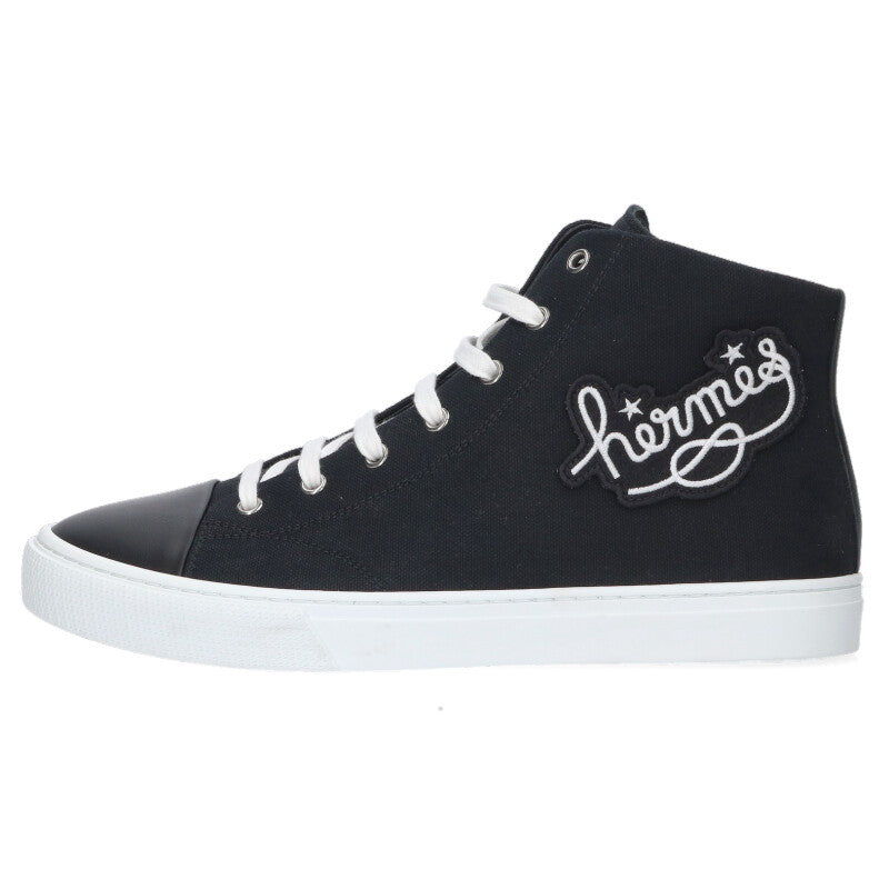 HERMES Ilico Logo Embroidered Canvas High Top Blk/Wht Size 9