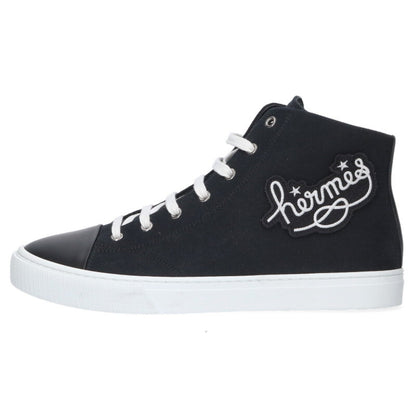 HERMES Ilico Logo Embroidered Canvas High Top Blk/Wht Size 9