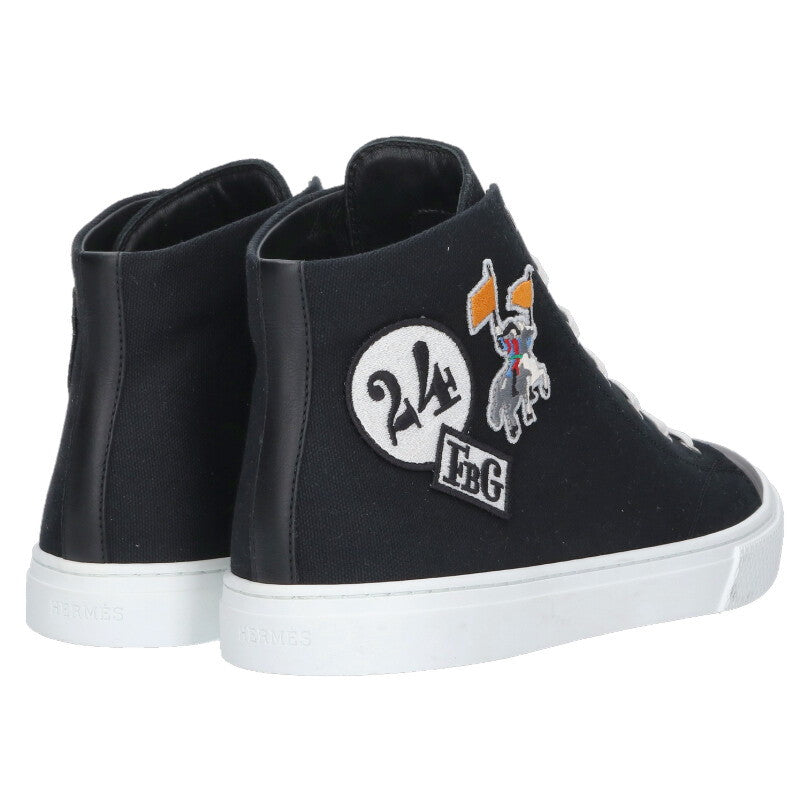 HERMES Ilico Logo Embroidered Canvas High Top Blk/Wht Size 9