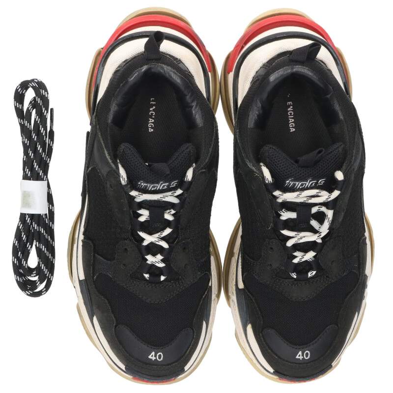 BALENCIAGA Triple S Sneakers Black Red Size EU 40