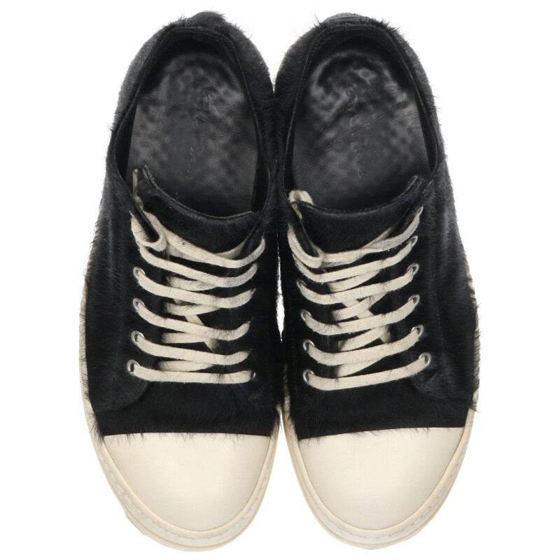 Rick Owens RAMONES LOW Fur Leather Sneakers Multi Size 8.5