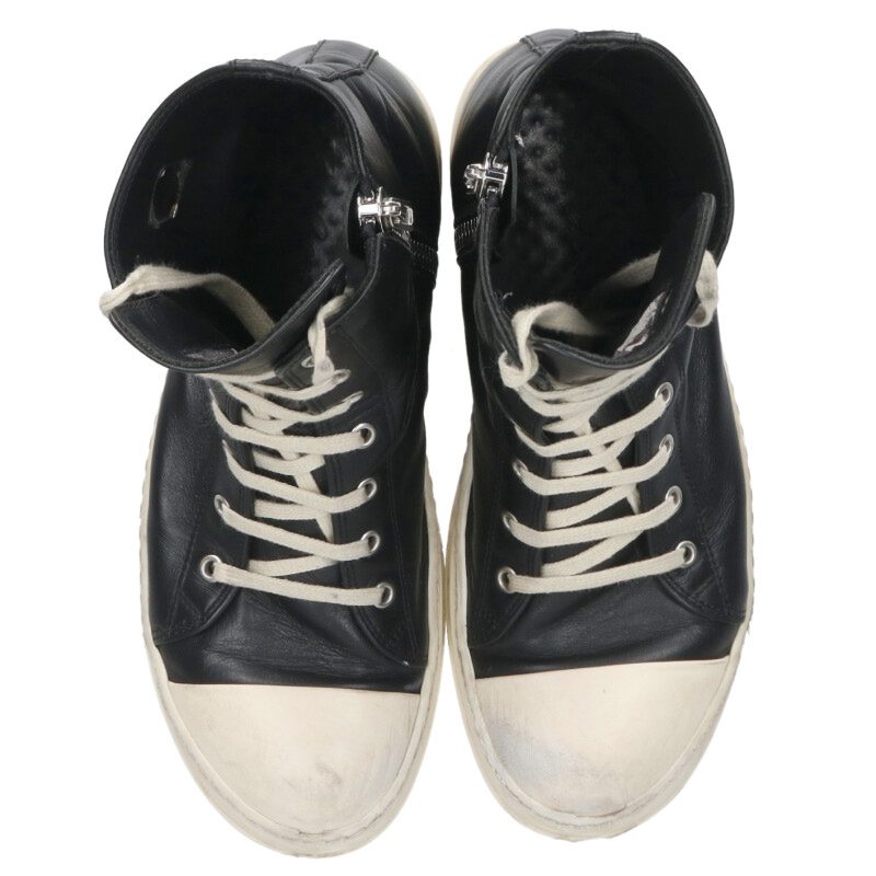 Rick Owens RAMONES Leather High-Top Sneakers Black Size 6.5