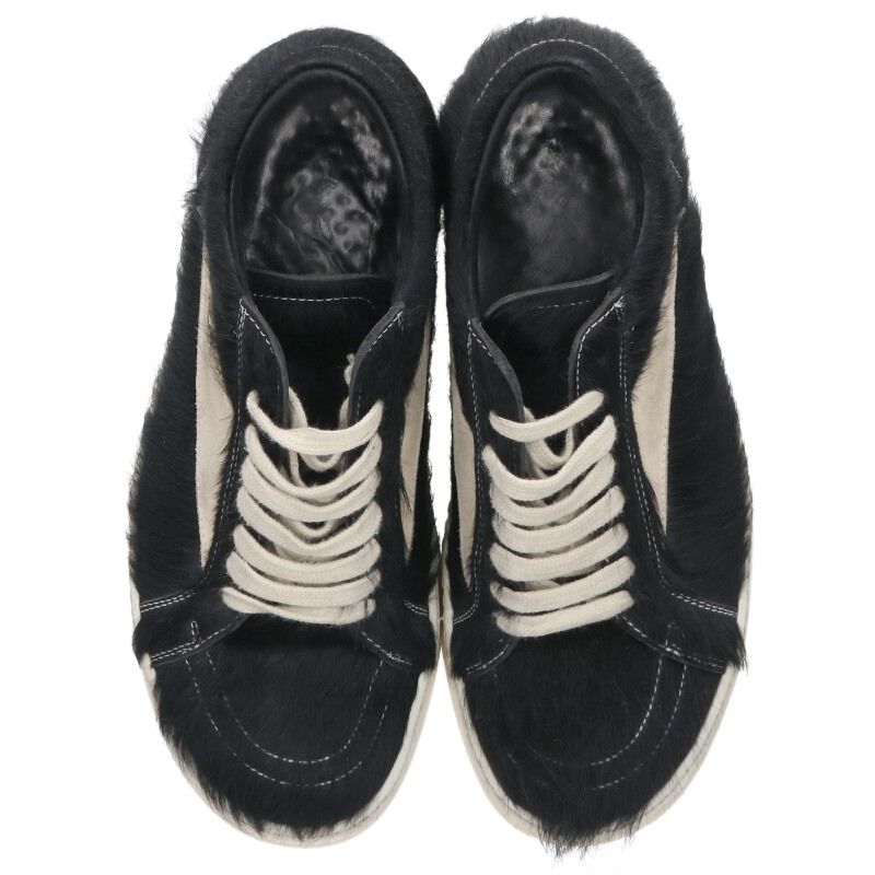 Rick Owens VINTAGE SNEAKS Fur Sneakers Black White Size 6.5