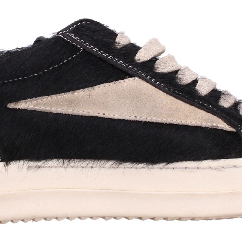 Rick Owens VINTAGE SNEAKS Fur Sneakers Black White Size 6.5