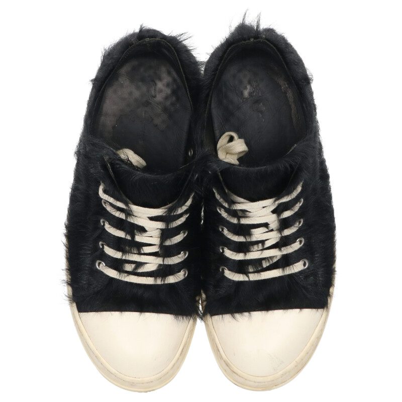 Rick Owens RAMONES LOW Fur Low Top Black/White Size 8.5