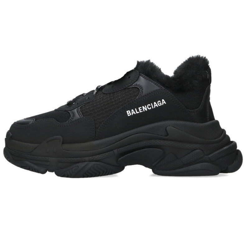 BALENCIAGA Triple S Fur Lace-Up Sneakers Black Size 6.5