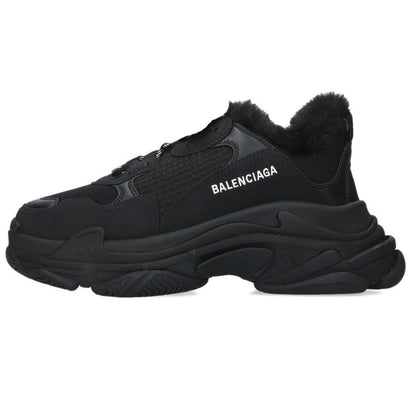 BALENCIAGA Triple S Fur Lace-Up Sneakers Black Size 6.5