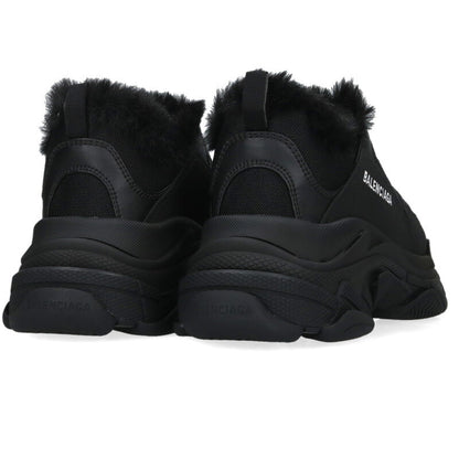BALENCIAGA Triple S Fur Lace-Up Sneakers Black Size 6.5