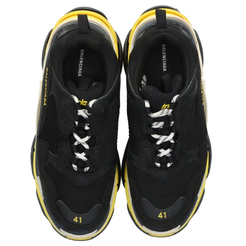 BALENCIAGA TRIPLE S Low Top Sneakers Black Yellow Size 7.5