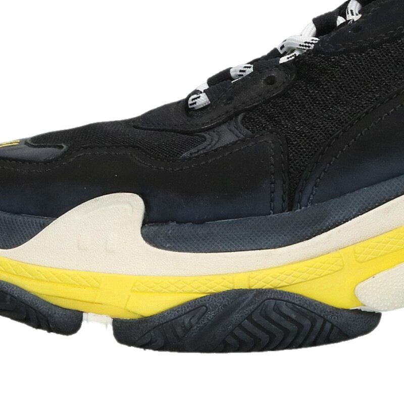 BALENCIAGA TRIPLE S Low Top Sneakers Black Yellow Size 7.5