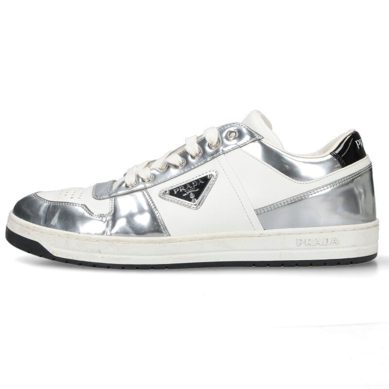 PRADA Triangle Logo Low-Top Sneakers White/Silver Size 8