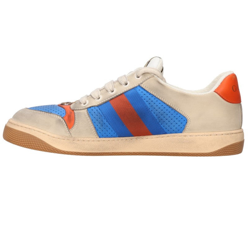 GUCCI Distressed GG Canvas Low-Top Sneakers Blue/Gray Size 8
