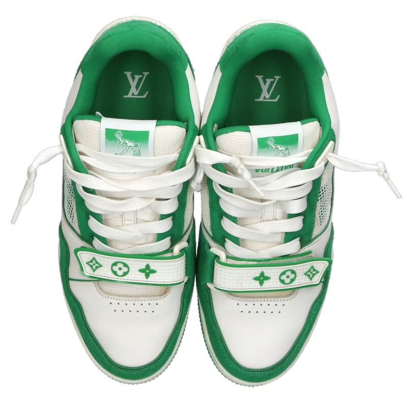 LOUISVUITTON LV Trainer Mesh Sneakers White Green Size 7.5