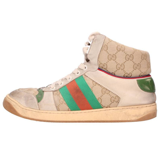 GUCCI 563730 Vintage Finish High-Top Sneakers Beige Size 8