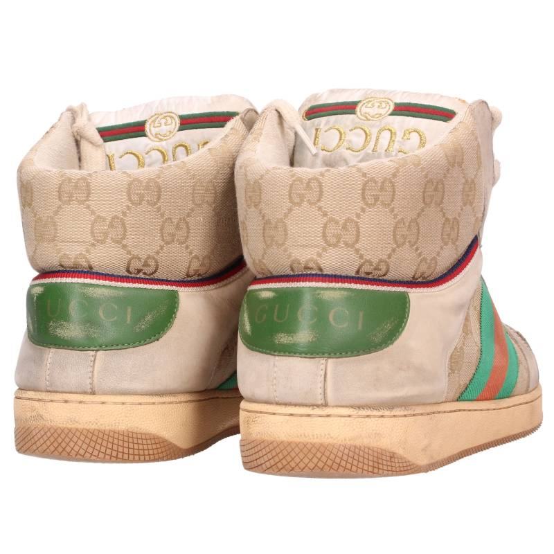 GUCCI 563730 Vintage Finish High-Top Sneakers Beige Size 8