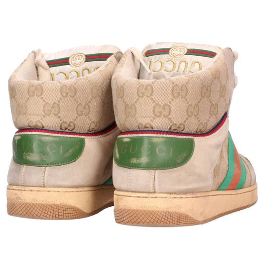 GUCCI 563730 Vintage Finish High-Top Sneakers Beige Size 8