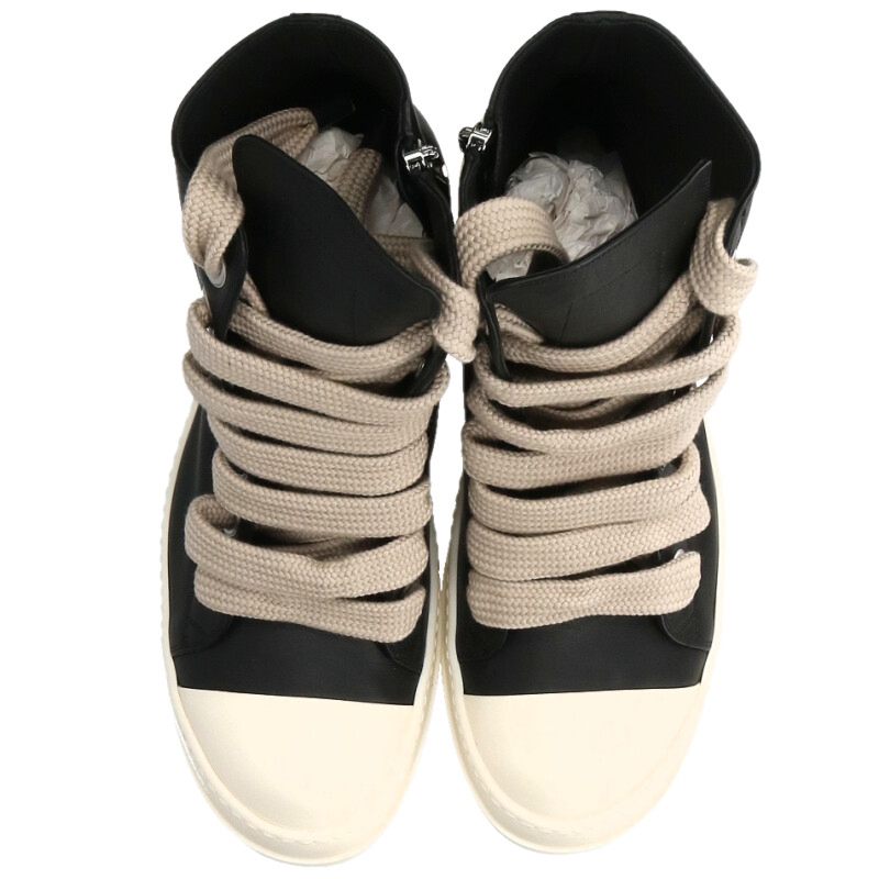 Rick Owens JUMBOLACE Leather Sneakers Black/White Size 48