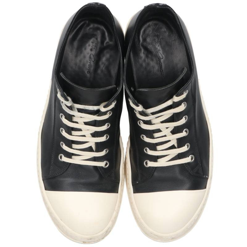 Rick Owens Ramones Low Leather Sneakers Black/White Size EU 43