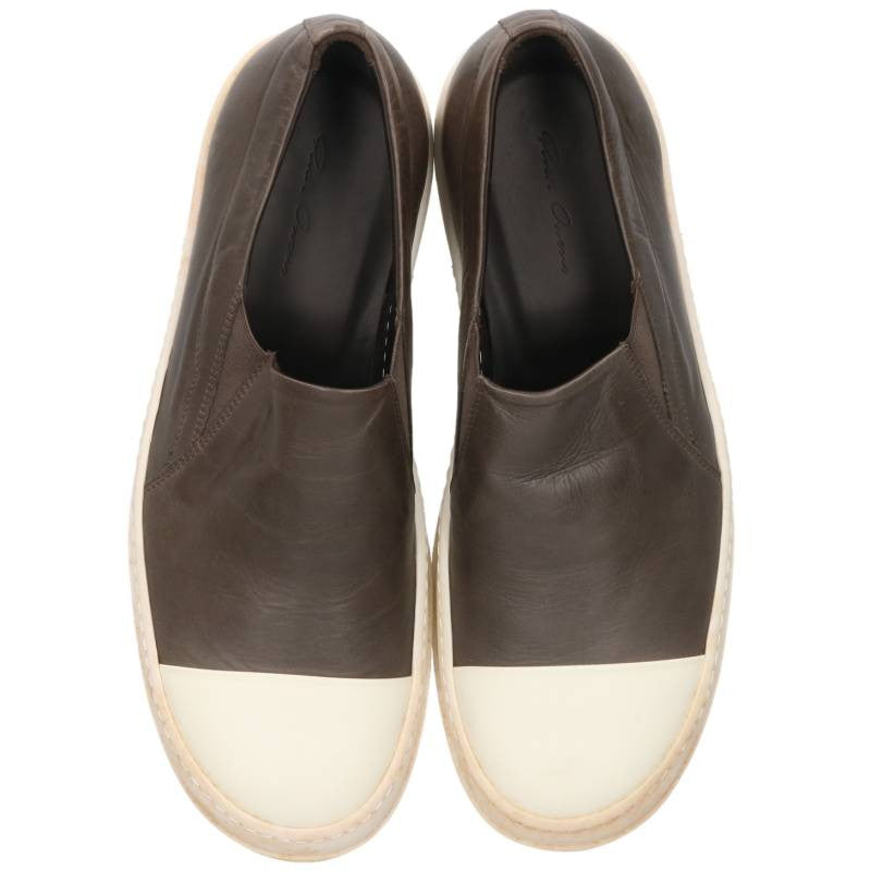Rick Owens Leather Slip-On Sneakers Grey/White Size EU 44