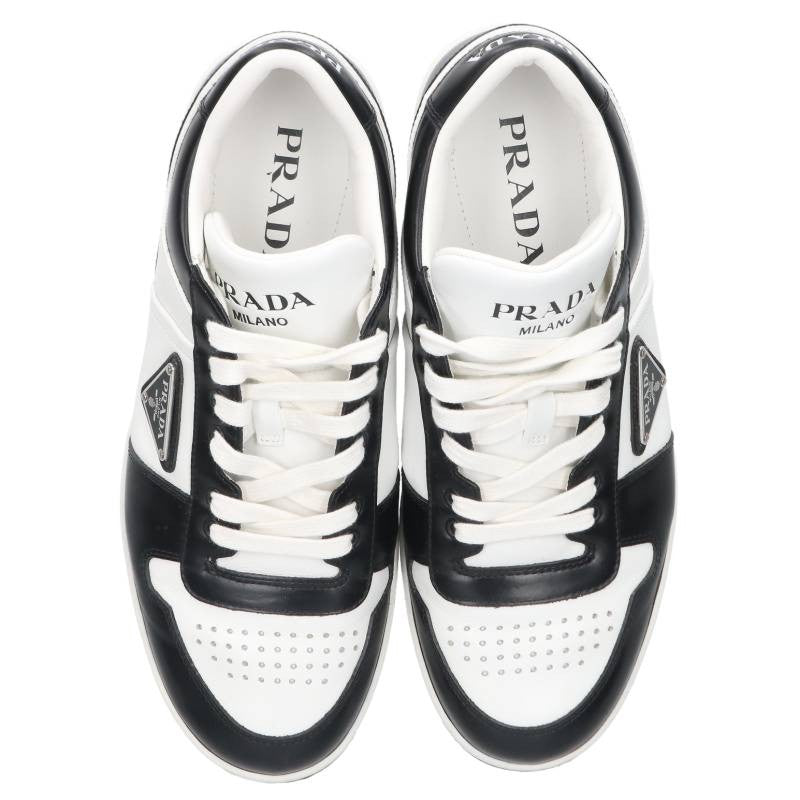 PRADA Triangle Plate Low-Cut Sneakers White Black Size 6