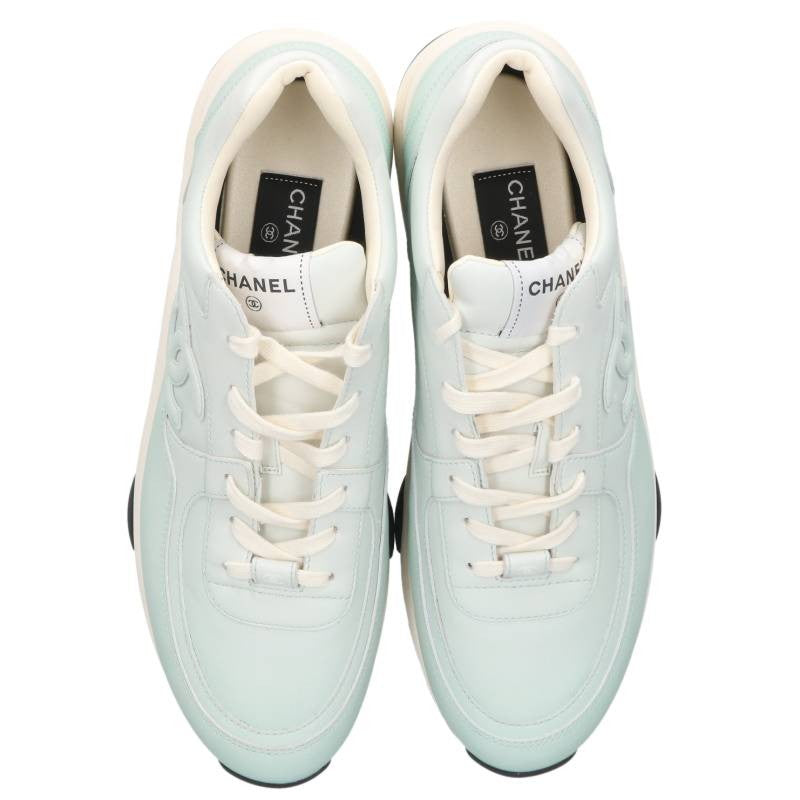 CHANEL Printed Calfskin Coco Mark Sneakers Green Size EU 44