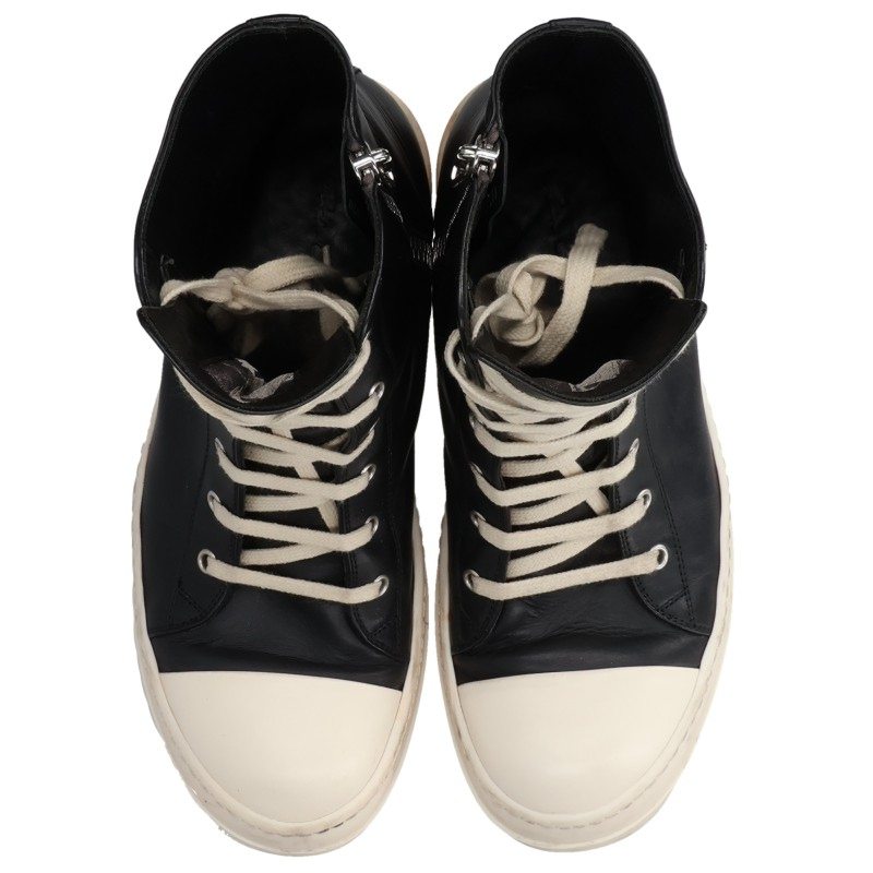 Rick Owens Ramones Leather Sneakers Black/White Size EU 41