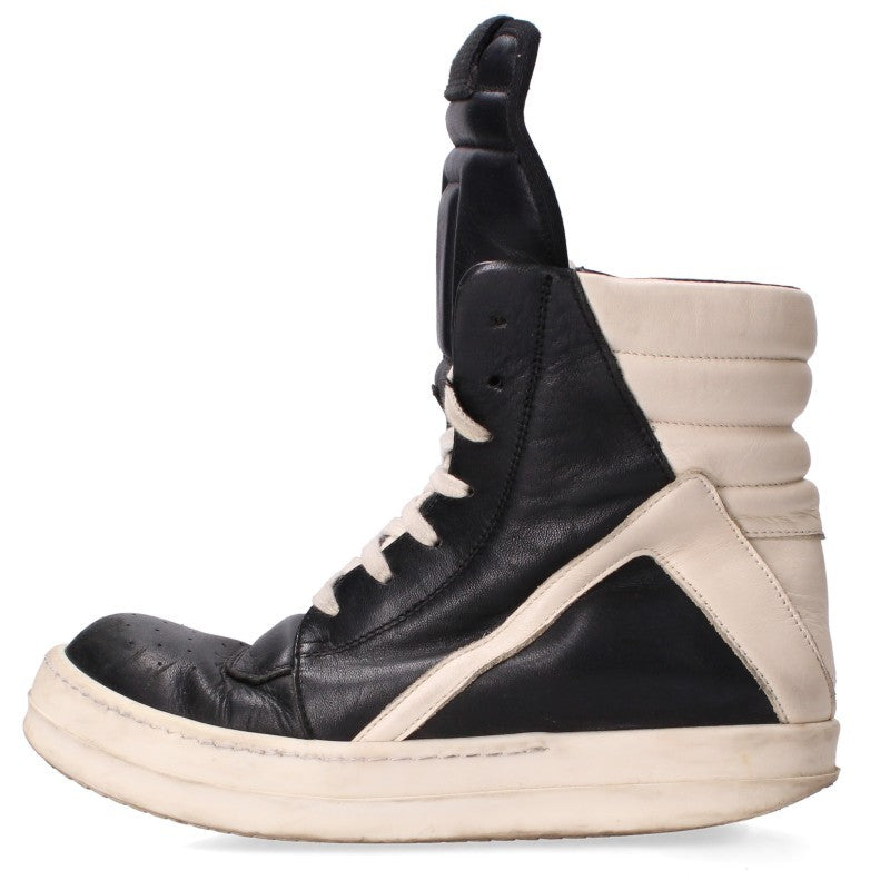 Rick Owens Geobasket Leather High-Top Black White Size 36