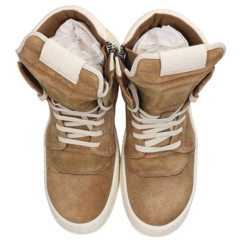 Rick Owens Geobasket Suede Leather Brown White Sneakers Size 39.5