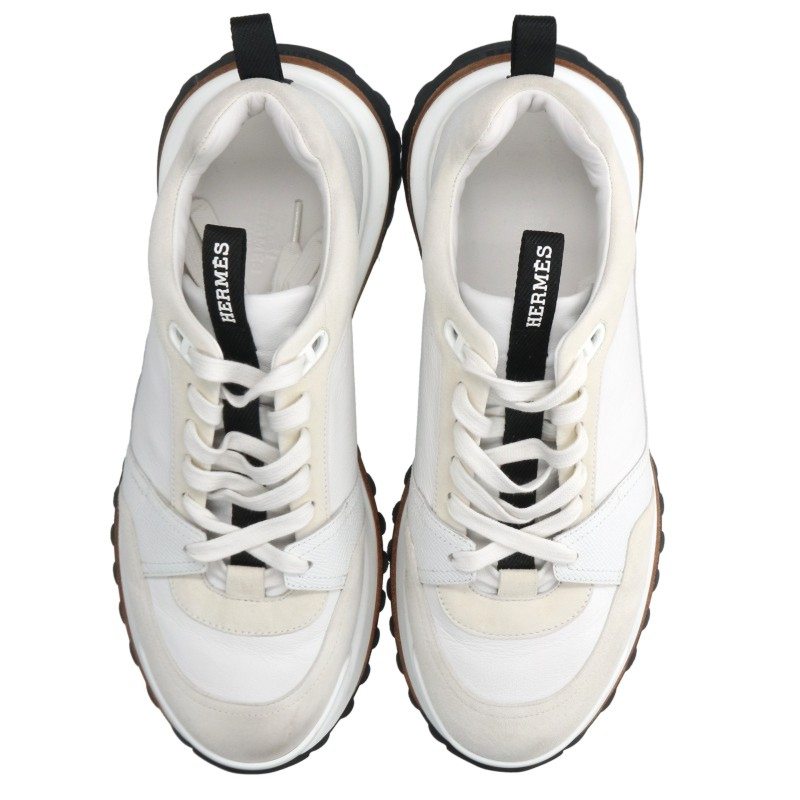 HERMES Leader Leather Low-Top Sneakers White Size 40.5
