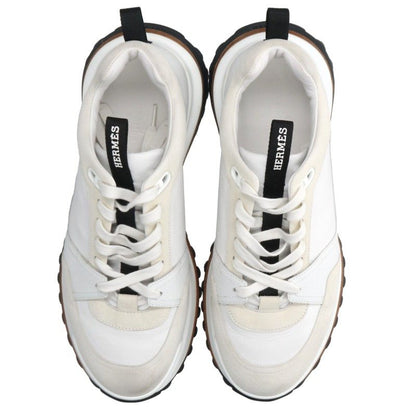 HERMES Leader Leather Low-Top Sneakers White Size 40.5