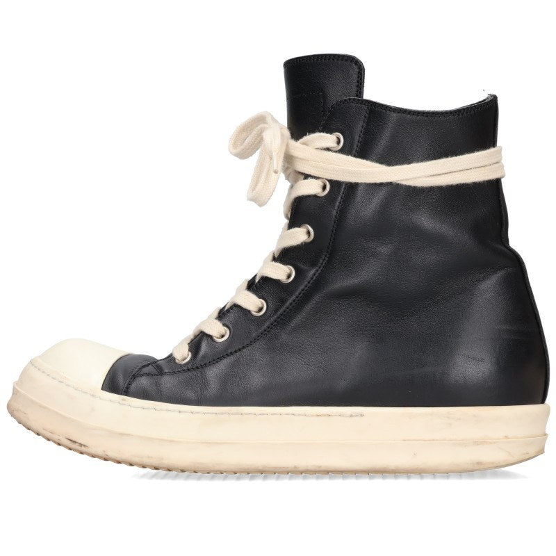 Rick Owens Ramones Leather Hi-Top Black White Sneakers Size EU 41