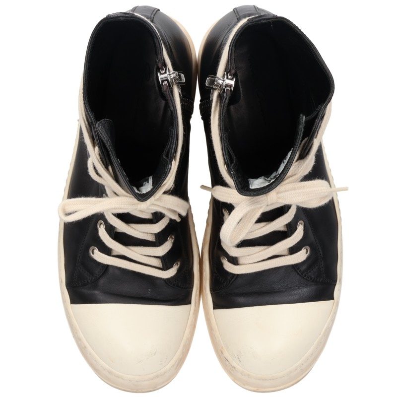Rick Owens Ramones Leather Hi-Top Black White Sneakers Size EU 41