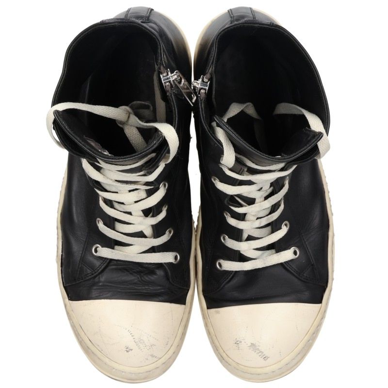 Rick Owens RAMONES Leather High-Top Black White Size EU 43