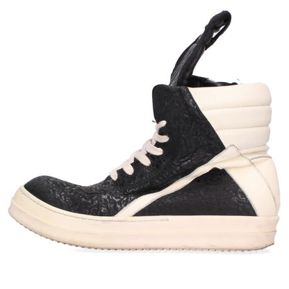 Rick Owens Embossed Geobasket Sneakers Black/White Size 41.5