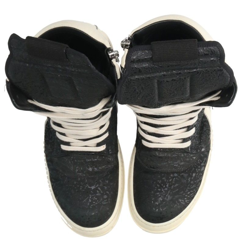Rick Owens Embossed Geobasket Sneakers Black/White Size 41.5