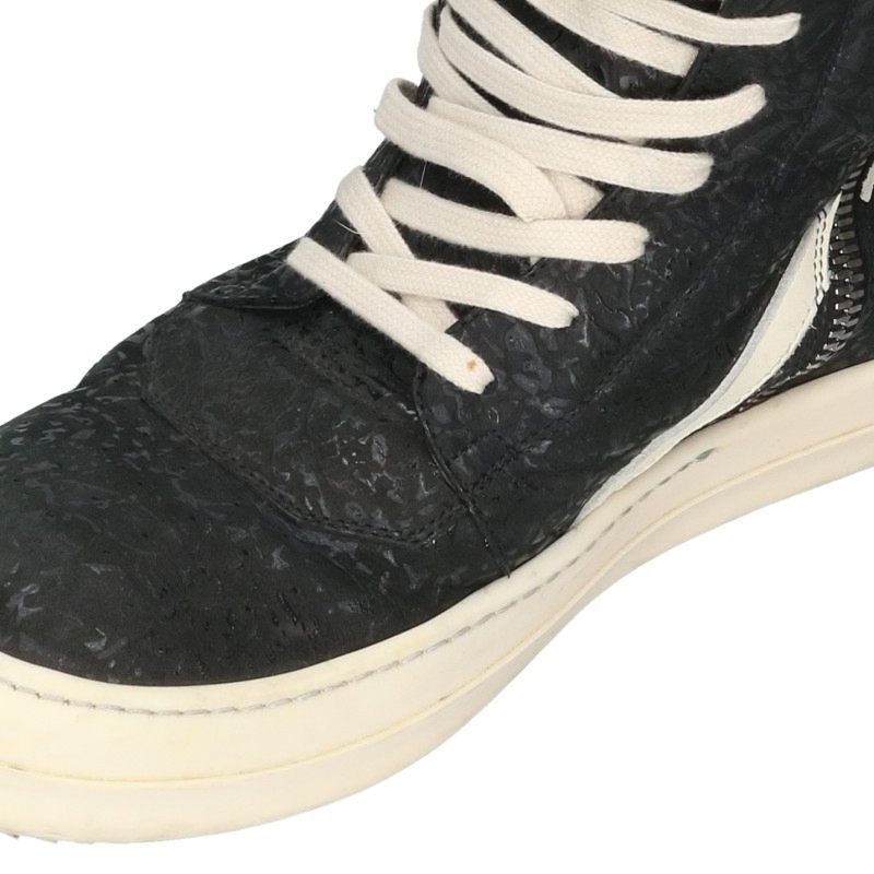Rick Owens Embossed Geobasket Sneakers Black/White Size 41.5