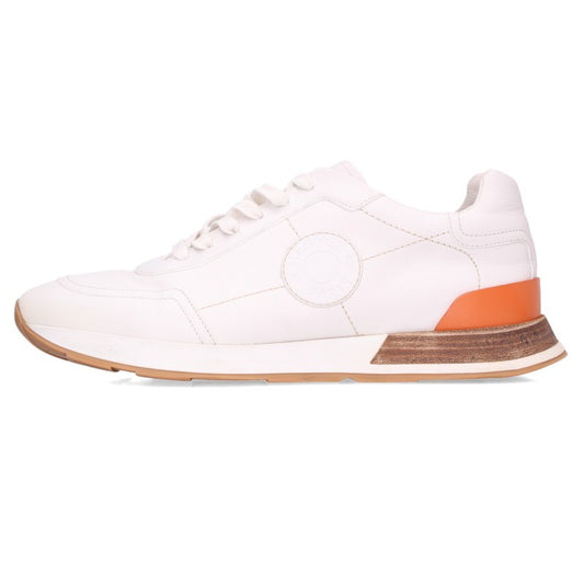 HERMES Drive Sellier Patch Leather Sneakers White Size 42.5