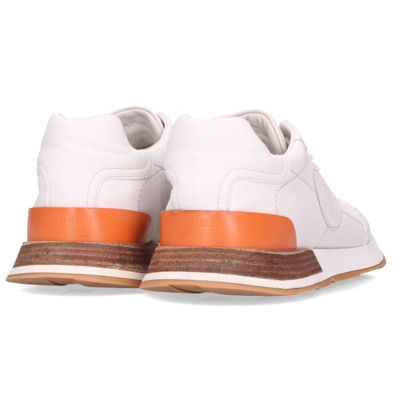 HERMES Drive Sellier Patch Leather Sneakers White Size 42.5