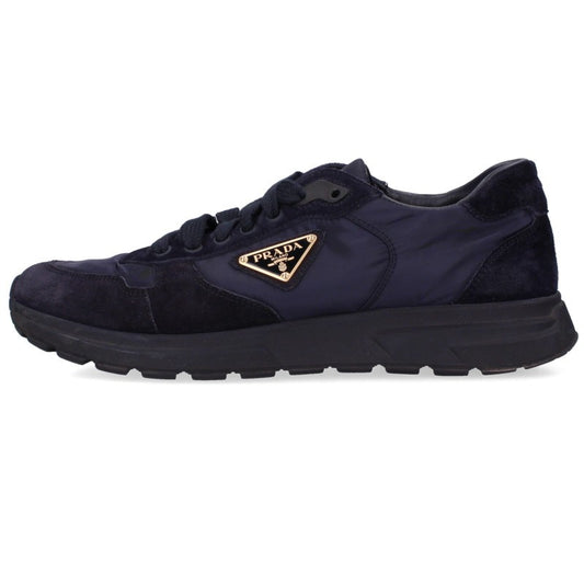 PRADA Nylon Panel Triangle Logo Sneakers Navy Size 7.5