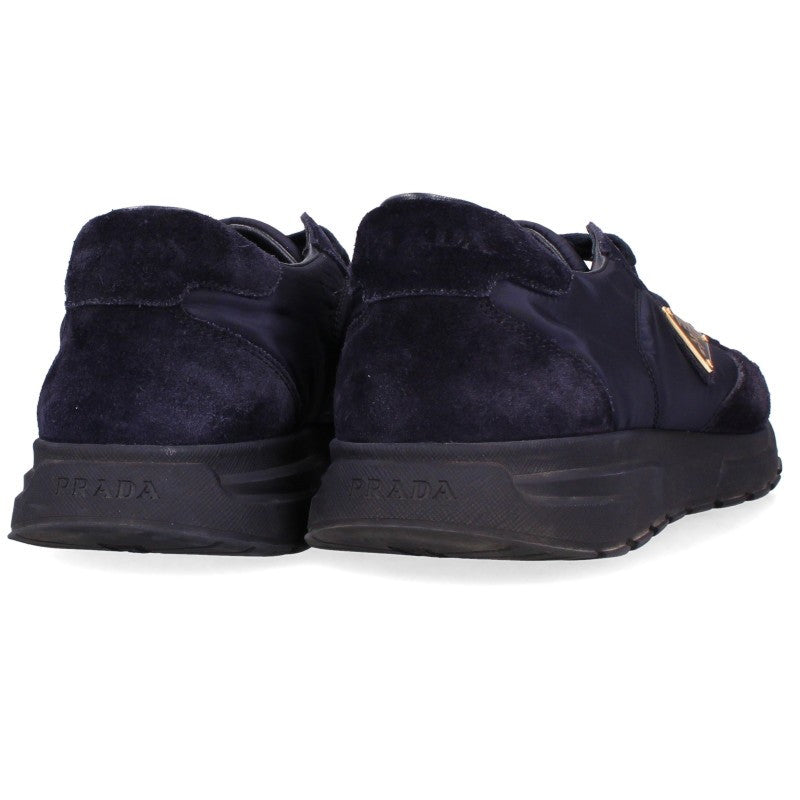 PRADA Nylon Panel Triangle Logo Sneakers Navy Size 7.5