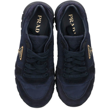 PRADA Nylon Panel Triangle Logo Sneakers Navy Size 7.5