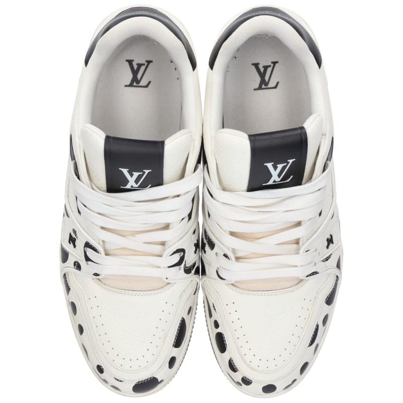 LOUISVUITTON x Kusama Dot LV Trainer Sneakers Wht/Blk Size 7