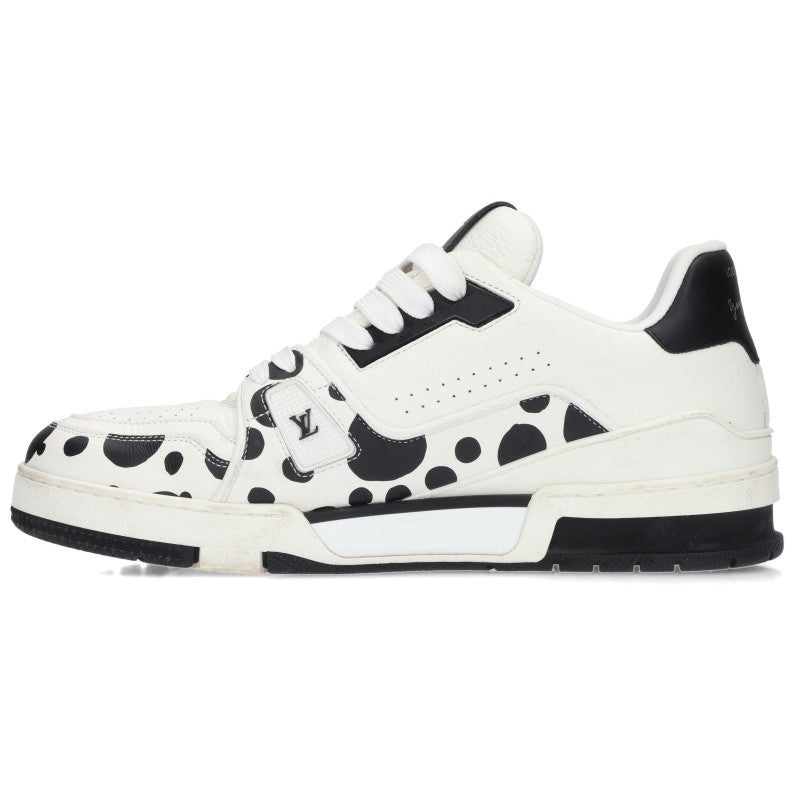 LOUISVUITTON x Kusama Dot LV Trainer Sneakers Wht/Blk Size 7
