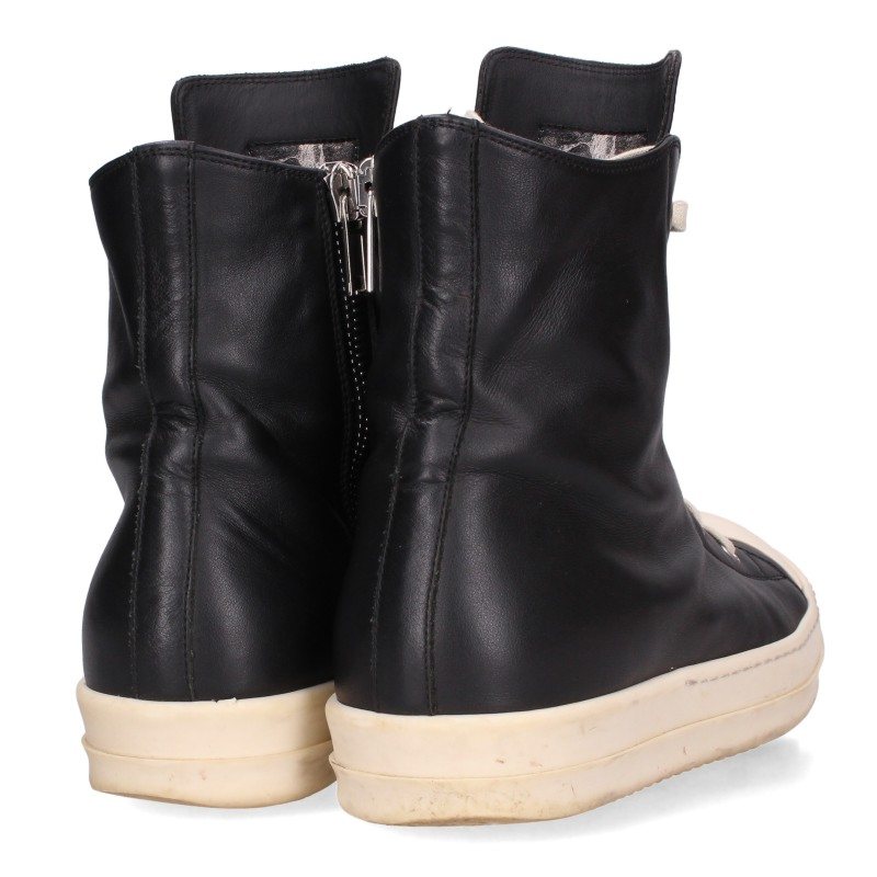 Rick Owens Leather Black/White Hi-Top Sneakers Size EU 42