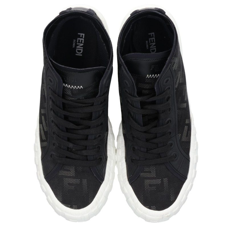 FENDI FF Logo High-Top Sneakers Black/White Size 7
