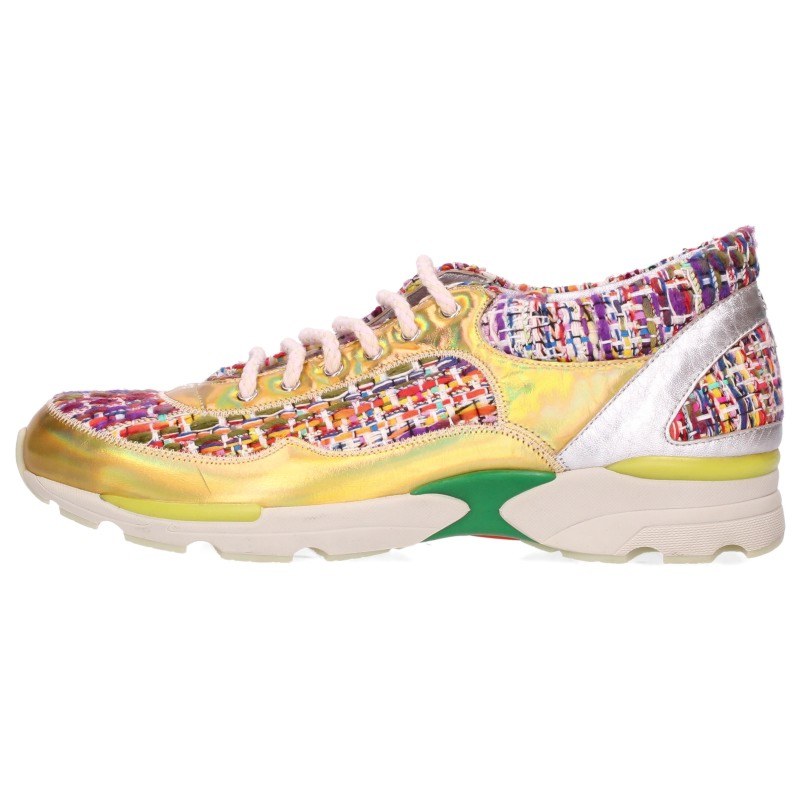 CHANEL G30442 Tweed Patent Multi-Color Sneakers Size 39.5
