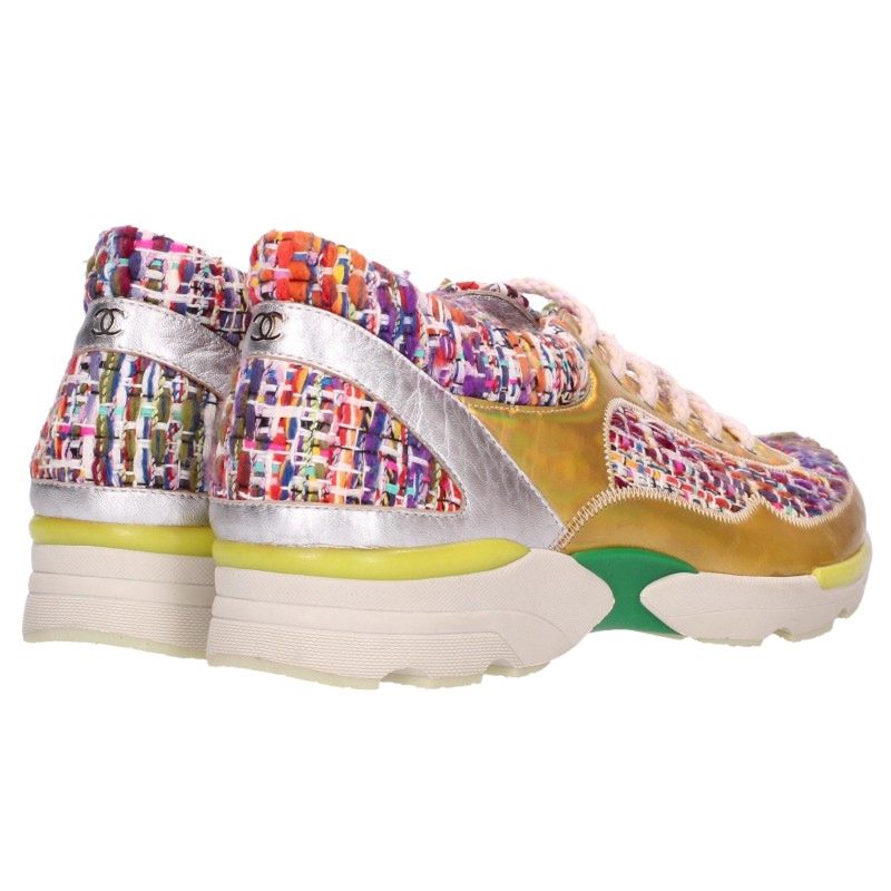 CHANEL G30442 Tweed Patent Multi-Color Sneakers Size 39.5