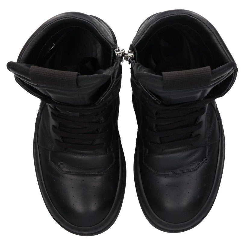 Rick Owens MEGA GEO BASKET Leather Sneakers Black Size EU 41