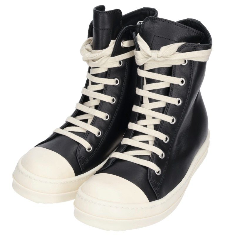 Rick Owens RAMONES Leather Sneakers Black/White Size EU 39
