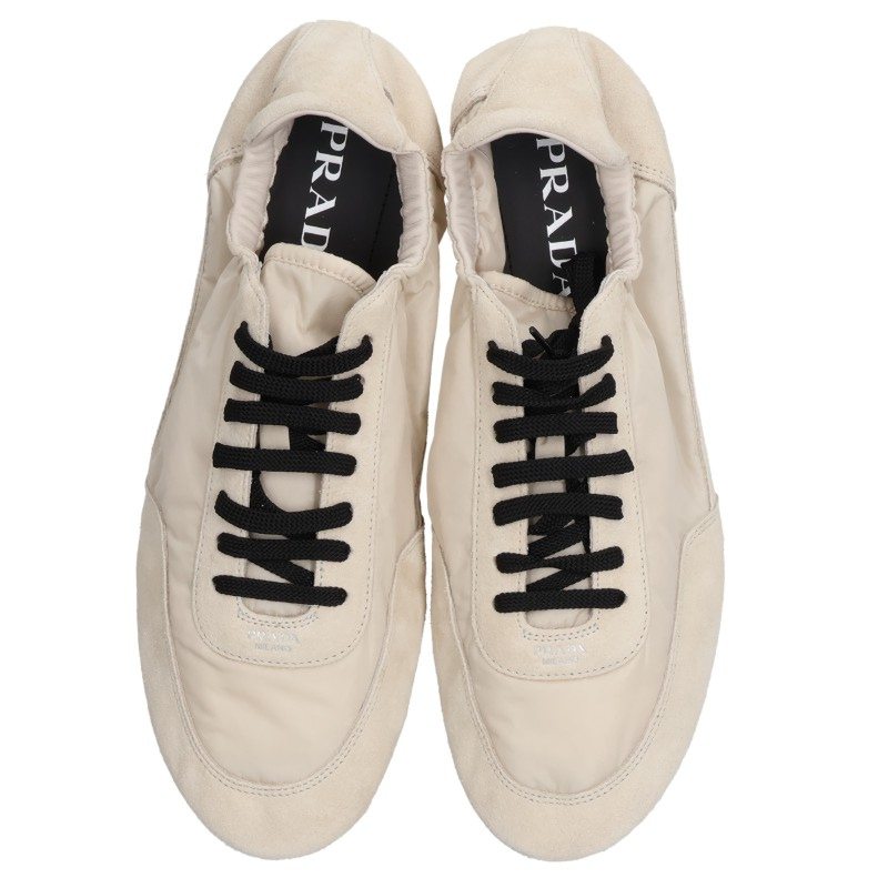 PRADA 2EG479 Re-Nylon Suede Collapse Sneakers Beige Size 9